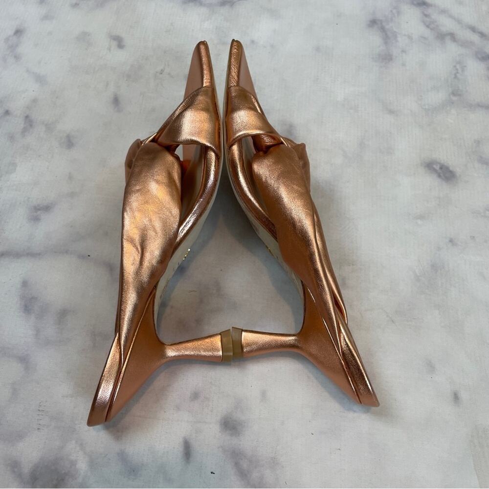 Stuart Weitzman Playa Metallic Knot Sandals Kitten Heel Mules Sz 7 - Picture 6 of 11